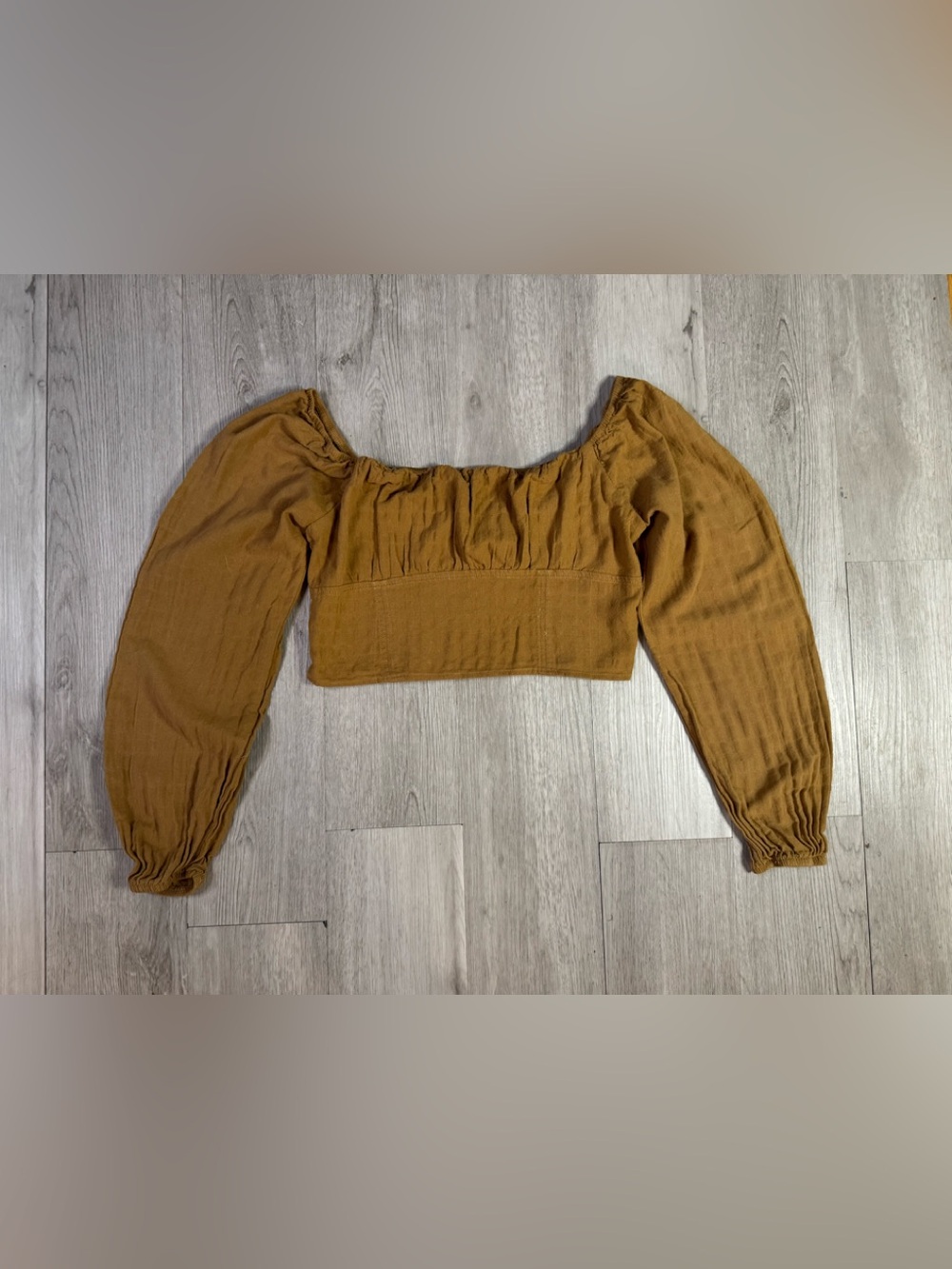 Wild Fable Women's Puff Long Sleeve Bustier Cropped Boho Top - Brown Size Large.
